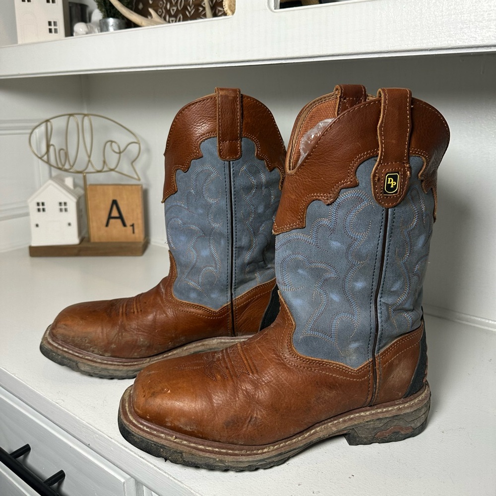 Dan Post Men’s 10.5M Western Work Boots Brown & Blue Leather Cowboy Boots